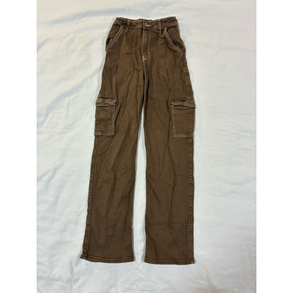 Hollister Ultra High Rise Dad Cargo Jeans Brown Contrast‎ Stitch W29 L31